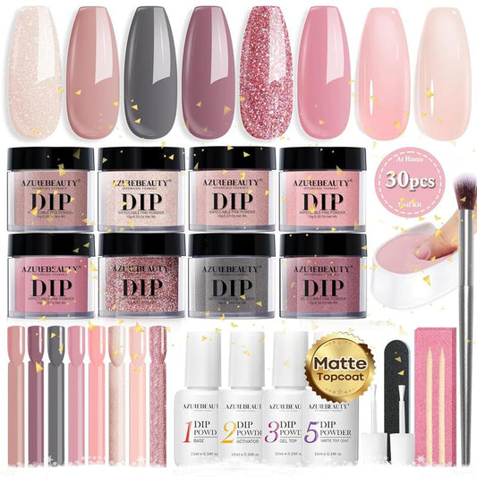 AZUREBEAUTY 4/8 Colors Dip Powder Nail Starter Kit, 6 Colors Dip Powder Set, Nail Art Essential, No UV Lamp Needed, DIY Nails at Home, Gift for Girls