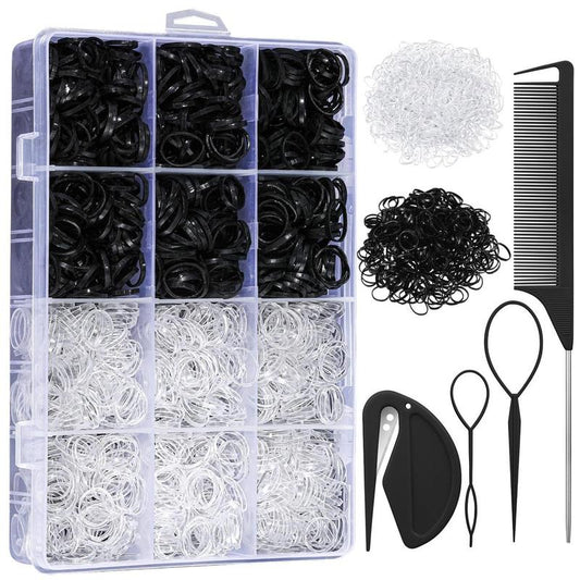 Elastic Hair Ties & Hair Braiding Tool Set, 2004pcs/set Disposable Ponytail Headbands Hair Braiding Tool Set & Storage Box for Women & Girls, Trending Products, Summer Gift