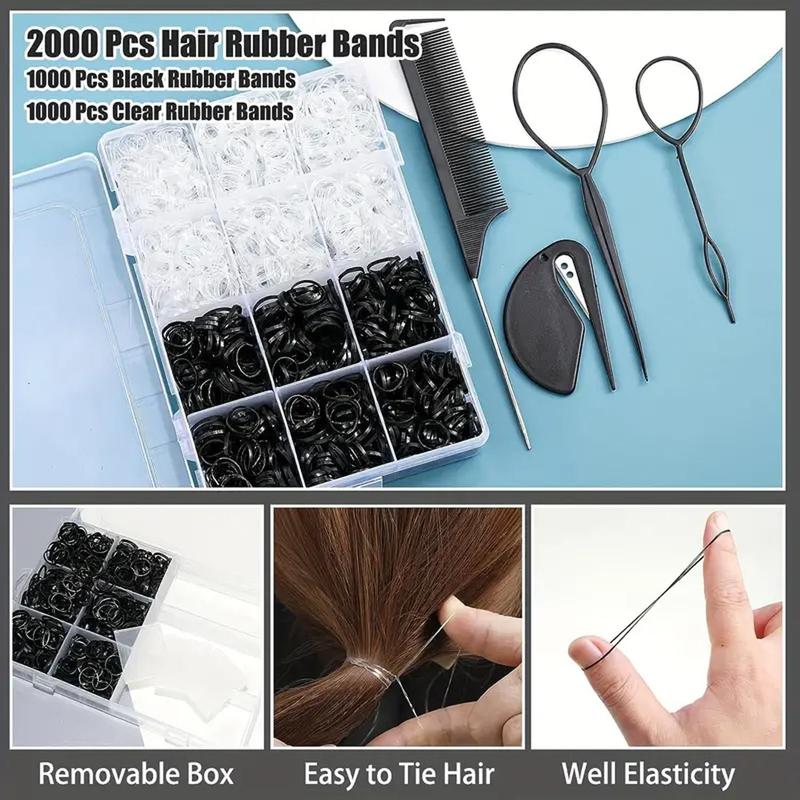 Elastic Hair Ties & Hair Braiding Tool Set, 2004pcs/set Disposable Ponytail Headbands Hair Braiding Tool Set & Storage Box for Women & Girls, Trending Products, Summer Gift