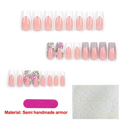 Rhinestone Decor Medium Long Nail Art & Nail Care Fake Nail Manicure Set, 24pcs Full Cover Press on Nail with 1 Sheet Tape & 1 Count Nail File, Reusable Nail Art Kit for Women & Girls