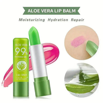 Aloe Vera Temperature Color Changing Lip Balm, 2 Counts Long Lasting Moisturizing Lip Gloss, Nourishing Lip Care Lipstick, Hydrating Glossy Lip Glaze Stick