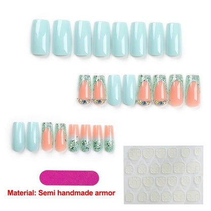 Rhinestone Decor Medium Long Nail Art & Nail Care Fake Nail Manicure Set, 24pcs Full Cover Press on Nail with 1 Sheet Tape & 1 Count Nail File, Reusable Nail Art Kit for Women & Girls