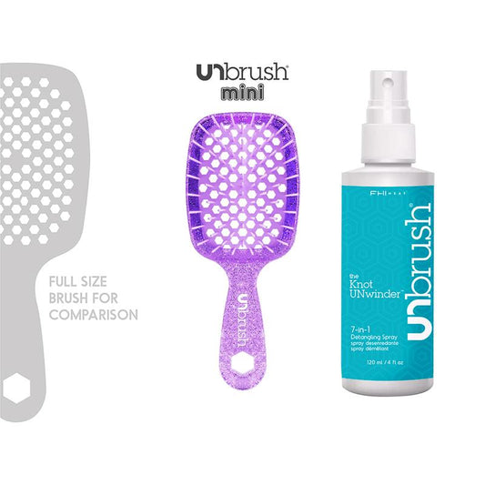 UNbrush Mini Detangling Hair Brush by FHI Heat and UNknot 7 in 1 Detangling Spray (4 oz.)