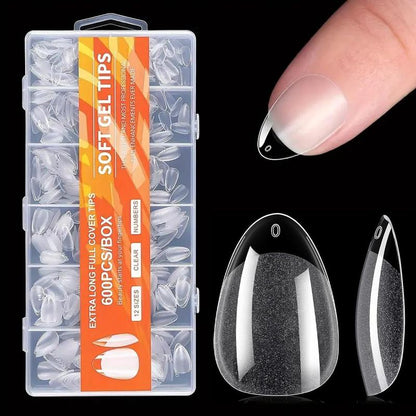 Nail Tips Set, 1 Box Short Almond Shaped Clear Acrylic Nail Tips, Transparent Nail Tips, Short Almond False Nail Tips, Nail Extension Kit, Summer Gifts