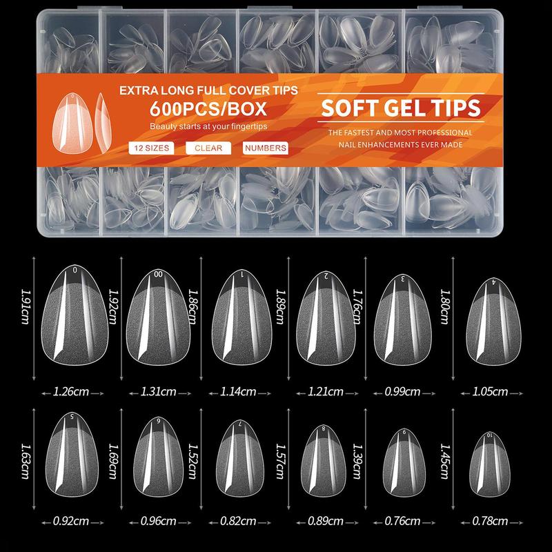 Nail Tips Set, 1 Box Short Almond Shaped Clear Acrylic Nail Tips, Transparent Nail Tips, Short Almond False Nail Tips, Nail Extension Kit, Summer Gifts