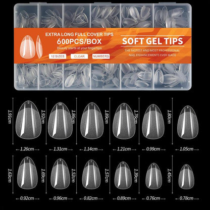 Nail Tips Set, 1 Box Short Almond Shaped Clear Acrylic Nail Tips, Transparent Nail Tips, Short Almond False Nail Tips, Nail Extension Kit, Summer Gifts