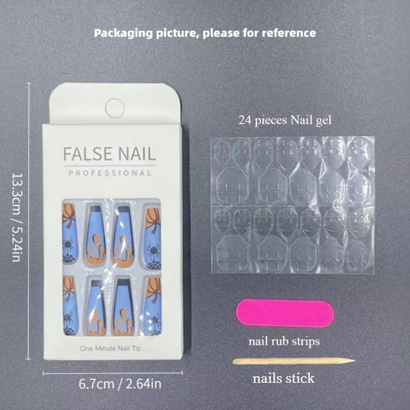 Leopard Pattern Fake Nail Manicure Set & 1 Count Tape & 1 Count Nail File & 1 Count Stick, 24pcs Coloblock Press On Nails For Women & Girls DIY Nail Art, Elegant Stick On Nails Kit