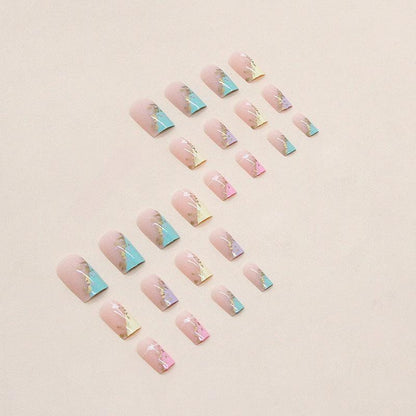 Removable Nail Art Artificial Full Cover, 1 Box Colorful Heart Pattern Fake Nail, Glitter Press on Square Nail for Women & Girls