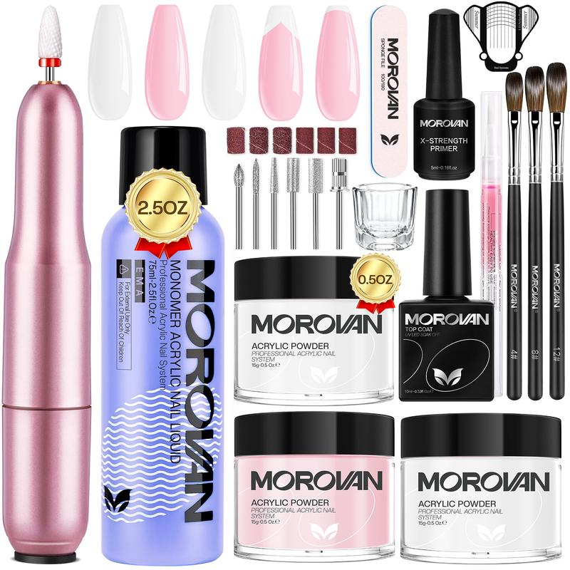 MOROVAN 3 Colors 15g Acrylic Nail Kit - 2.5oz 75ml Monomer Liquid Set with Acrylic Nail Brush Nail Forms Nail Tools Professional Acrylic Nail Kit for Beginners DIY Nail Art Extension at Home