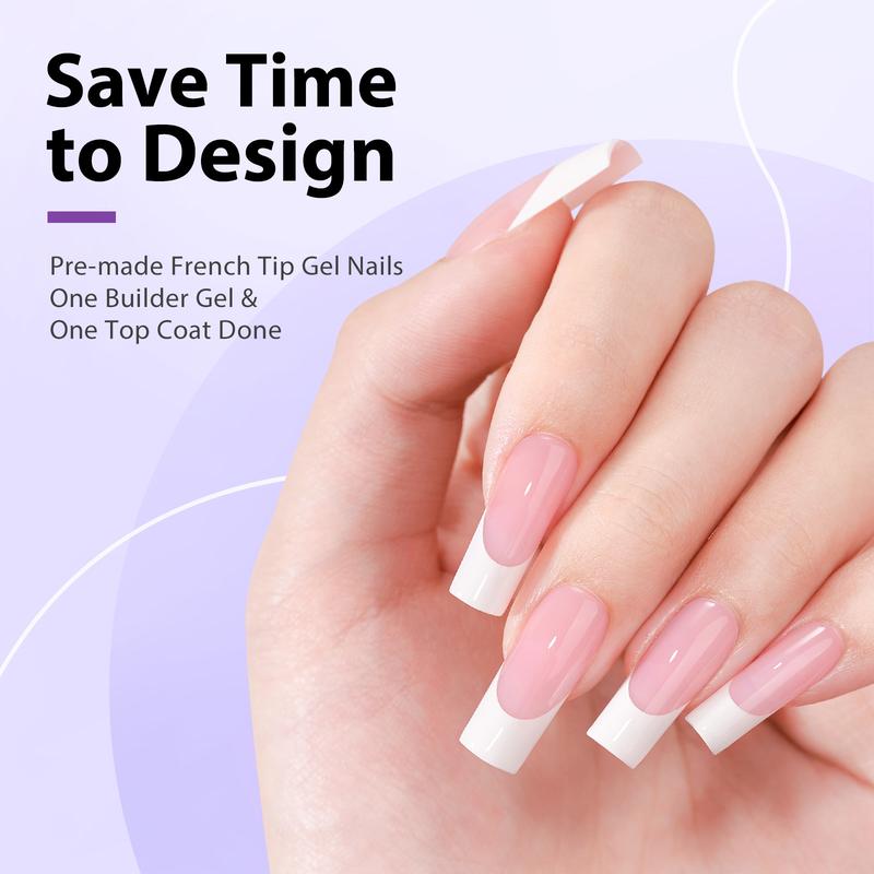 btartboxnails XCOATTIPS French Tip Nails - Long Square Nail Tips with Nail Gel, French Protecing Duo, Nail Lamp, All in One Soft Gel French Tip Press on Nails Gel Extension Mothers Day Gifts