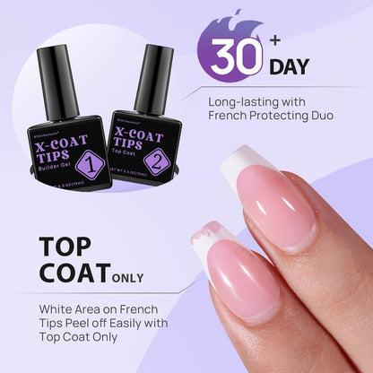 btartboxnails XCOATTIPS French Tip Nails - Long Square Nail Tips with Nail Gel, French Protecing Duo, Nail Lamp, All in One Soft Gel French Tip Press on Nails Gel Extension Mothers Day Gifts