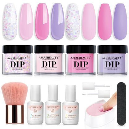 AZUREBEAUTY 12Pcs Dip Powder Nail Starter Kit, 4 Colors Dipping Powder Set with Base Top Coat Activator Essential Liquid, Gift Choice