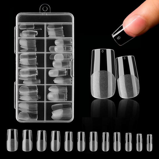 Transparent Square Nail Art & Nail Care Fake Nail Set, 1set/3sets Full Cover Press on False Nail Kit for Beginners, Reusable Nail Art Kit for Women & Girls, Portable Finger Manicure Kit, Nail Art Nail Care Kits, Nail Supplies