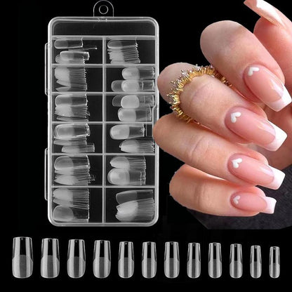 Transparent Square Nail Art & Nail Care Fake Nail Set, 1set/3sets Full Cover Press on False Nail Kit for Beginners, Reusable Nail Art Kit for Women & Girls, Portable Finger Manicure Kit, Nail Art Nail Care Kits, Nail Supplies