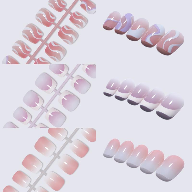 144pcs Fashioin Press On Nails For Beginners 12 Sizes in One Set Classy French Tip Short Square Summer Nails Starters Friendly DIY Nail Salon at Home Beach Vacation Style Nails for a Refreshing Look Valentine's Day Gift for Girl 2024