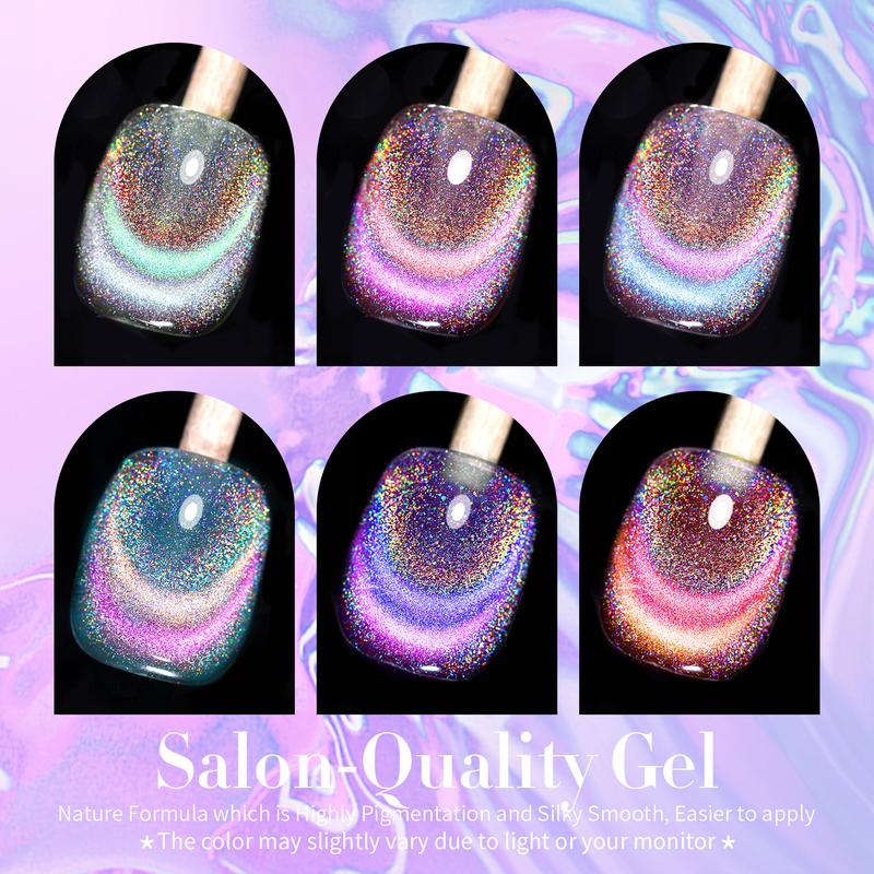 BORN PRETTY Rainbow Glass Cat Eye Magnetic Gel Polish 6 Colors Nails Art Set With Magnetic Stick Need UV Light