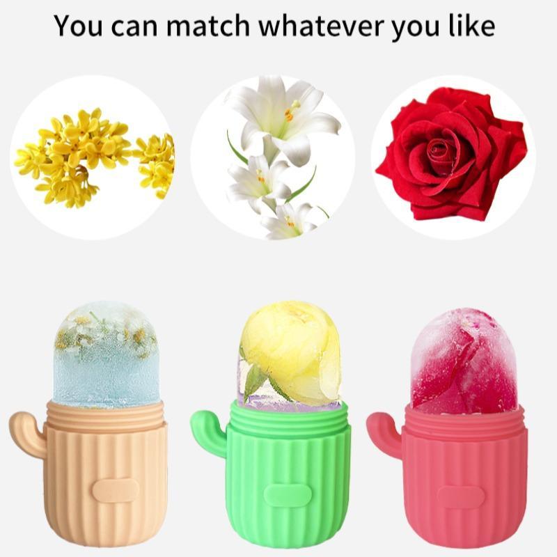 Comfort?Cartoon Cactus Design Ice Roller, Silicone Ice Cube Mold, Ice Ball Maker for Face & Body, Face Skincare Tools