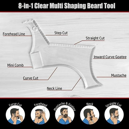 8 in 1 Clear Beard Shaping Tool With Comb, 1 Count Beard Guide Shaper, Beard Shaping Tool, Multifunctional Styling Template For Goatee Mustache Sideburn, Grooming Tool