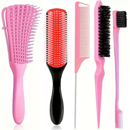 Summer Hairdressing Tools, 5 Counts Detoxification Brush Set with Cushion, Nylon Bristle Shampoo Brush, Dualedge Styling Comb, Detachable and Convenient Combs, Hair Style Hair Products