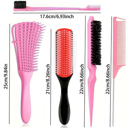 Summer Hairdressing Tools, 5 Counts Detoxification Brush Set with Cushion, Nylon Bristle Shampoo Brush, Dualedge Styling Comb, Detachable and Convenient Combs, Hair Style Hair Products