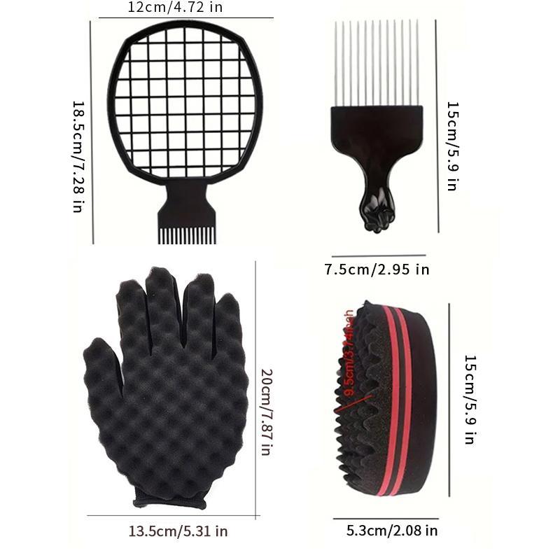 Hair Sponge Set with Sponge Glove, 4pcs/set Hair Sponge Brush & Comb Set, Heatless Styling Tools for Curly Hair