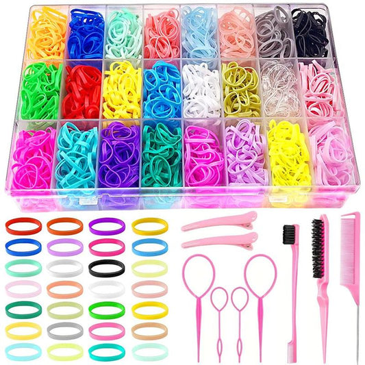 Heatless Diy Hair Styling Tool Set, 2000pcs Colorful Hair Ties & 3 Counts Hair Styling Combs & 4 Counts Topsy Tail Hair Loop Styling Tool & 2 Counts Hair Clips