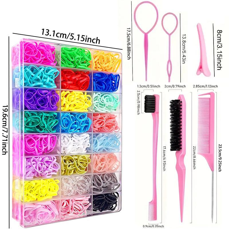 Heatless Diy Hair Styling Tool Set, 2000pcs Colorful Hair Ties & 3 Counts Hair Styling Combs & 4 Counts Topsy Tail Hair Loop Styling Tool & 2 Counts Hair Clips