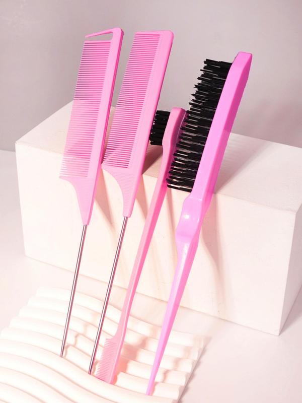 Hair Styling Comb Set (4pcs), Teasing Hair Brush, Rat Tail Comb, Double Sided Edge & Back Brushing, Combing, Slicking Hair for Women's Baby Hair