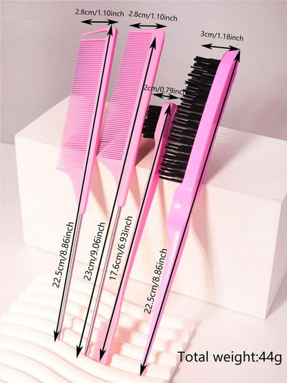 Hair Styling Comb Set (4pcs), Teasing Hair Brush, Rat Tail Comb, Double Sided Edge & Back Brushing, Combing, Slicking Hair for Women's Baby Hair