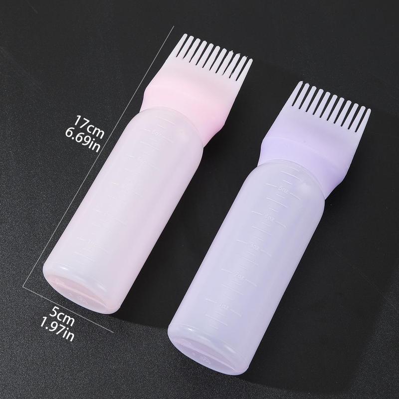 Summer Hair Dye Applicator Bottle, 2 Counts/set Hair Coloring Tool with Graduated Scale, Root Comb Applicator Bottle, Dyeing Shampoo Hair Oil Bottle with Comb, Haircare Tools