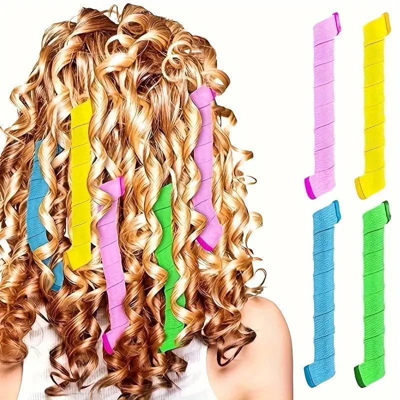 Heatless Hair Curler Set, 28pcs/set Spiral Hair Curler Bands with Sticks, No Heat Hair Curling Tool, Hair Styling Tool for Women & Girls