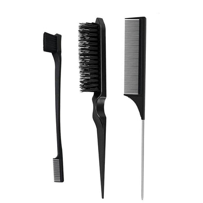 Summer Hair Styling Comb Set, 3pcs Heatless Styling Tool Set, Teasing Hair Brush, Rat Tail Comb, Edge Control Brush for Edge & Back Brushing, Combing, Slicking Hair for Women