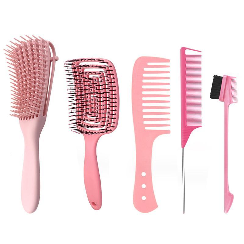 Hair Comb Set, 5 Counts/set Professional Hair Design Comb Set, Wide Tooth Hair Combs, Curly Hair Brush, Hair Styling Combs, Wig Styling Combs for Summer Haircare