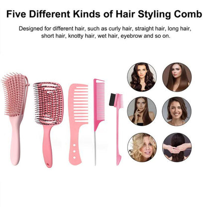 Hair Comb Set, 5 Counts/set Professional Hair Design Comb Set, Wide Tooth Hair Combs, Curly Hair Brush, Hair Styling Combs, Wig Styling Combs for Summer Haircare