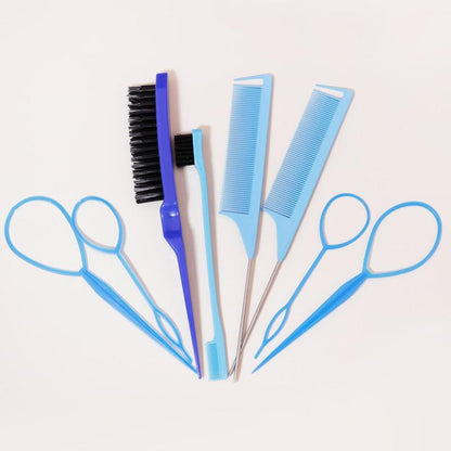 Hair Comb and Hair Braiding Set, Including 4 Weaving Tool Rings, 2 Mouse Tail Combs, 1 Double-end Comb, 1 Edge Control Brush, Heatless Styling Tools for Women