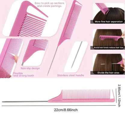 Professional Heatless Hair Styling Tools Set, Steel Needle Tip Tail Comb, Double Head Eyebrow Brush, Large & Small Hair Braiding Hoop, Summer Gifts, Heat Stick