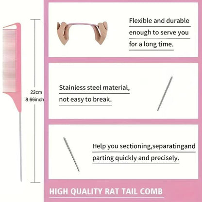 Professional Heatless Hair Styling Tools Set, Steel Needle Tip Tail Comb, Double Head Eyebrow Brush, Large & Small Hair Braiding Hoop, Summer Gifts, Heat Stick