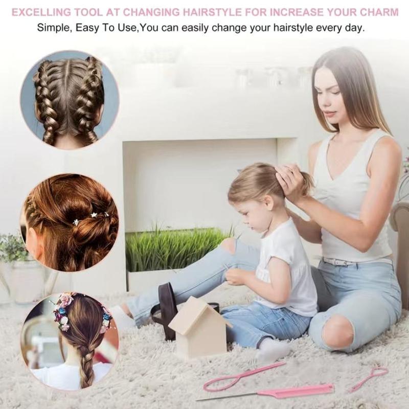 Professional Heatless Hair Styling Tools Set, Steel Needle Tip Tail Comb, Double Head Eyebrow Brush, Large & Small Hair Braiding Hoop, Summer Gifts, Heat Stick