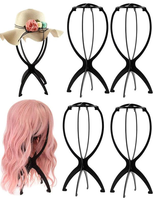 4pcs Wig Display Holder, 2024 New Stylish Portable Short Wig Stand, Collapsible Wig Display Tool for Multiple Wigs & Hats