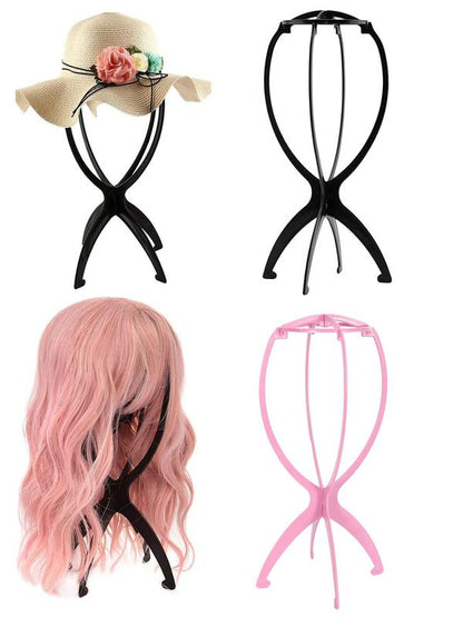 4pcs Wig Display Holder, 2024 New Stylish Portable Short Wig Stand, Collapsible Wig Display Tool for Multiple Wigs & Hats