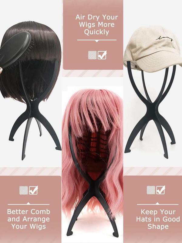 4pcs Wig Display Holder, 2024 New Stylish Portable Short Wig Stand, Collapsible Wig Display Tool for Multiple Wigs & Hats