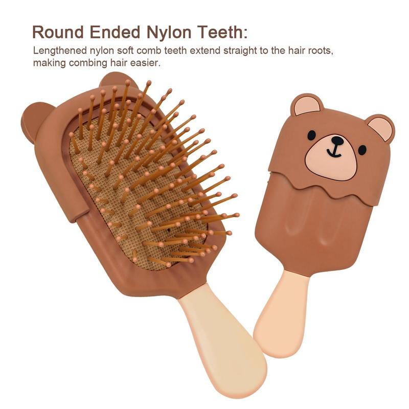 Cute Bear Design Hairbrush & Mirror Set, 1 Count Air Cushion Hair Comb & 1 Count Cute Mirror for Kids