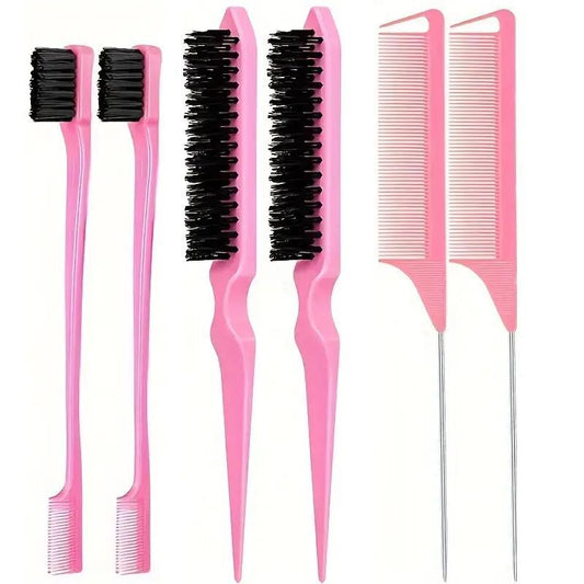 6pcs/set Double Sided Heatless Haircare Brush Set, Long Tail Combs Smooth Detangling Brush, Hair Brush Detangler Grooming Tools, Professional Hair Styling Tools for Women & Girls, Barber Supplies