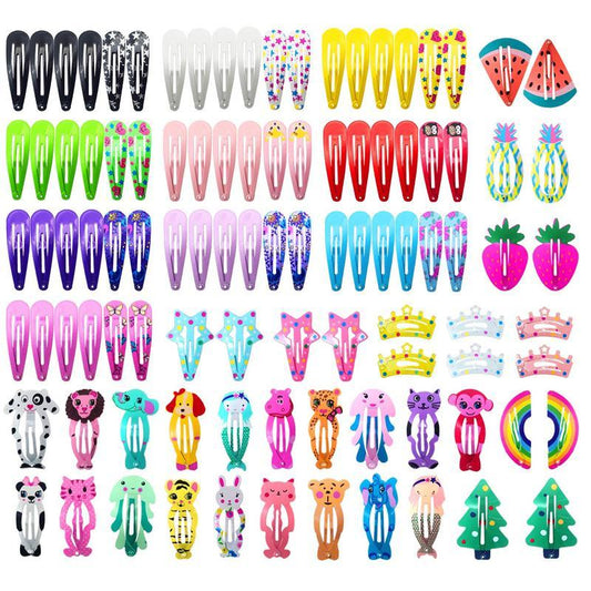 Cute Cartoon Animal & Fruit Design Hair Clips, 100pcs/set Non Slip Design Colorful Hair Clips, Heatless Styling Tools for Women & Girls