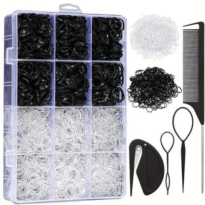 Elastic Hair Ties & Hair Braiding Tool Set, 2004pcs/set Disposable Ponytail Headbands with Hair Braiding Tool Set & Storage Box, Hair Styling Tool Set for Women & Girls