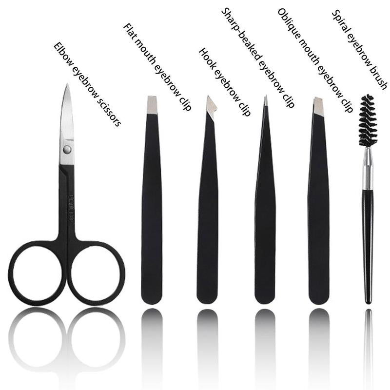 Eyebrow Care Tool Set, 6pcs Eyebrow Clippers Tweezers Eyebrow Trimming Kit with Bag, Professional Eye Makeup Tools