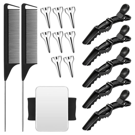 Hair Styling Tool Set, 8 Counts Hair Parting Rings & 2 Counts Rat Tail Braiding Comb Separating Comb and 1 Count Magnetic Wrist & 5 Counts Clip, Hair Parting Pick Tool