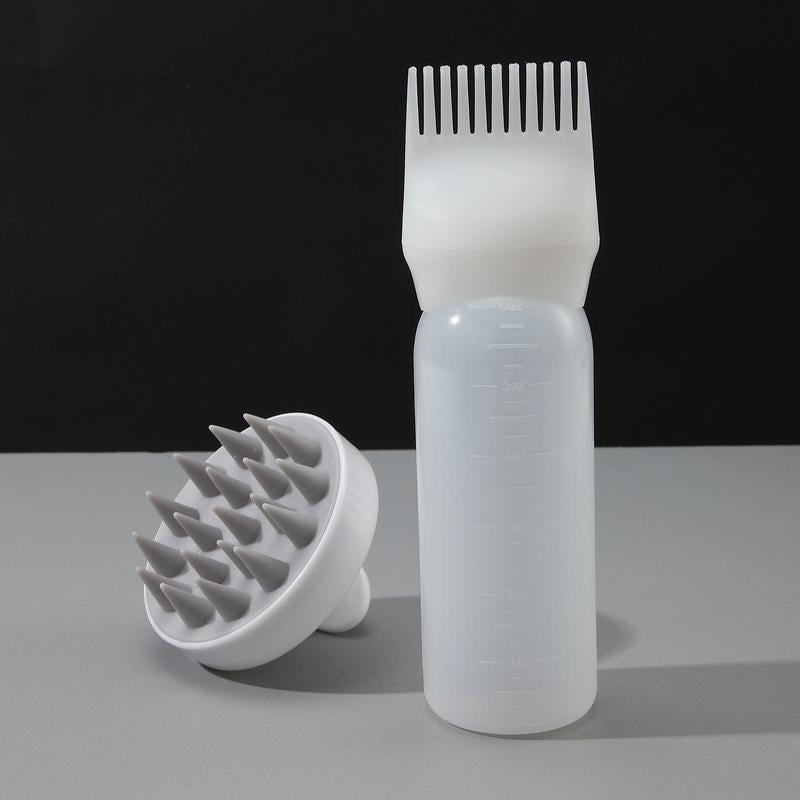 Hair Care Serum Applicator Comb and Scalp Massager, 2 Counts/set Hair Dye Applicator Bottle & Scalp Massager, Soft Silicone Hair Oil Applicator Bottle with Comb & Graduated Scale