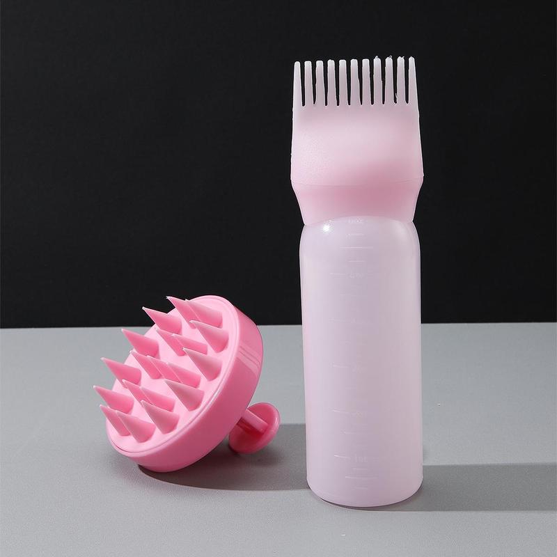 Hair Care Serum Applicator Comb and Scalp Massager, 2 Counts/set Hair Dye Applicator Bottle & Scalp Massager, Soft Silicone Hair Oil Applicator Bottle with Comb & Graduated Scale