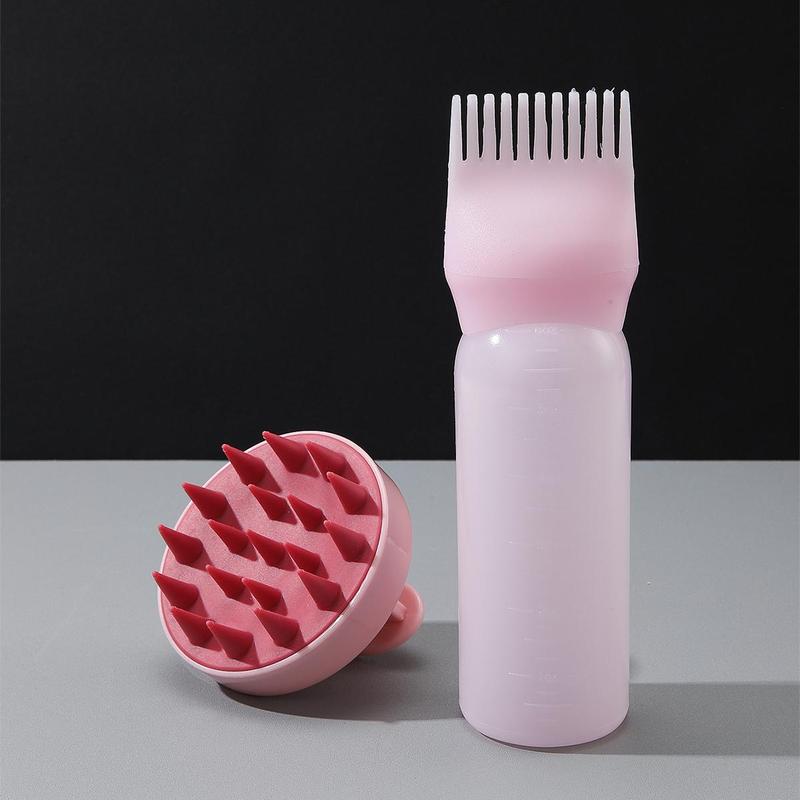 Hair Care Serum Applicator Comb and Scalp Massager, 2 Counts/set Hair Dye Applicator Bottle & Scalp Massager, Soft Silicone Hair Oil Applicator Bottle with Comb & Graduated Scale